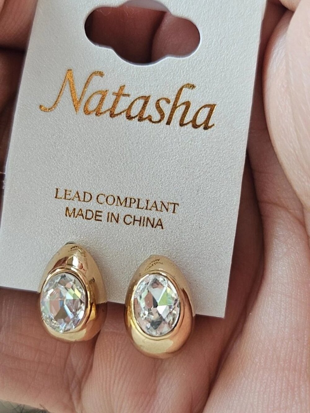 Natasha Women Earrings Gold Tone Stud Fashion Jewelry Crystal Centered NWT $28 - Picture 2 of 11